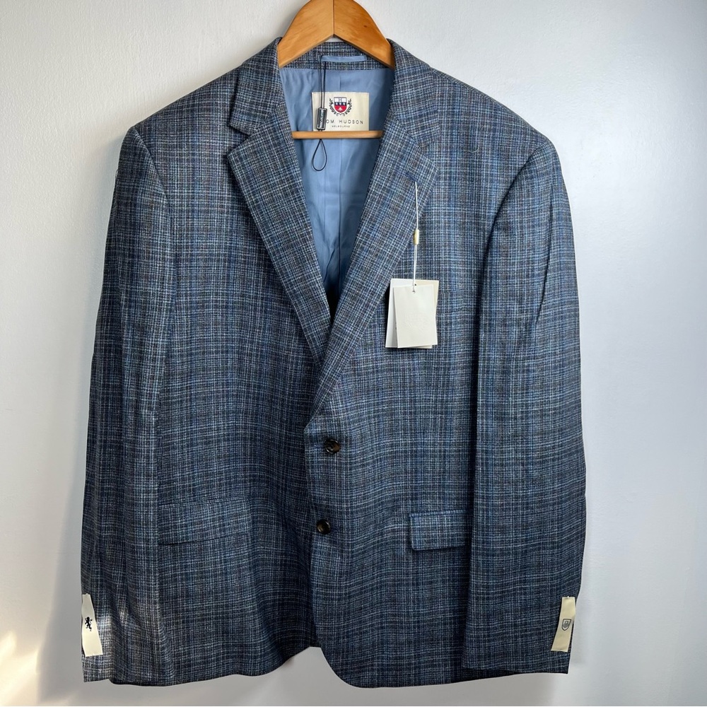 Thom Hudson Men’s Plaid Wool & Silk Suit-Blazer - Blue /Brown Size 48R New